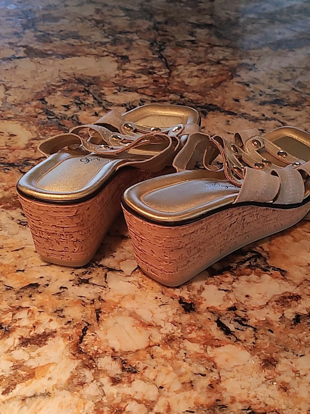 Dezario Gold Wedge Sandals